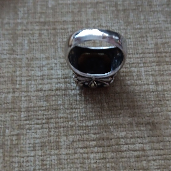 Silver Multi-faceted Brown Synthetic Stone Ring - Picture 5 of 14